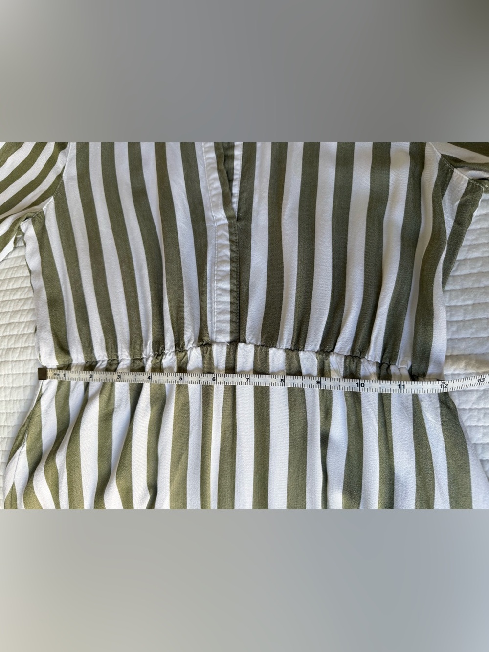 T Tahari Olive and White Stripped Belted Shirtdress - Picture 8 of 12